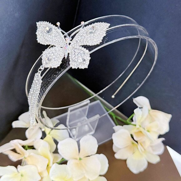 Butterfly Headband, Butterfly Costume Crown, Silver Hair Crown, Halo Party Crown - Picture 1 of 7